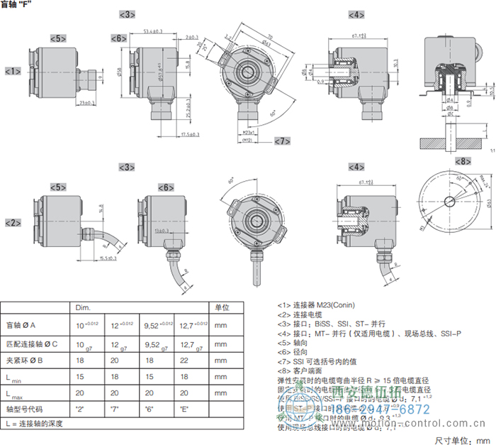 AC58-CANopen光電絕對值通用編碼器外形及安裝尺寸(盲軸F) - 西安德伍拓自動化傳動系統有限公司