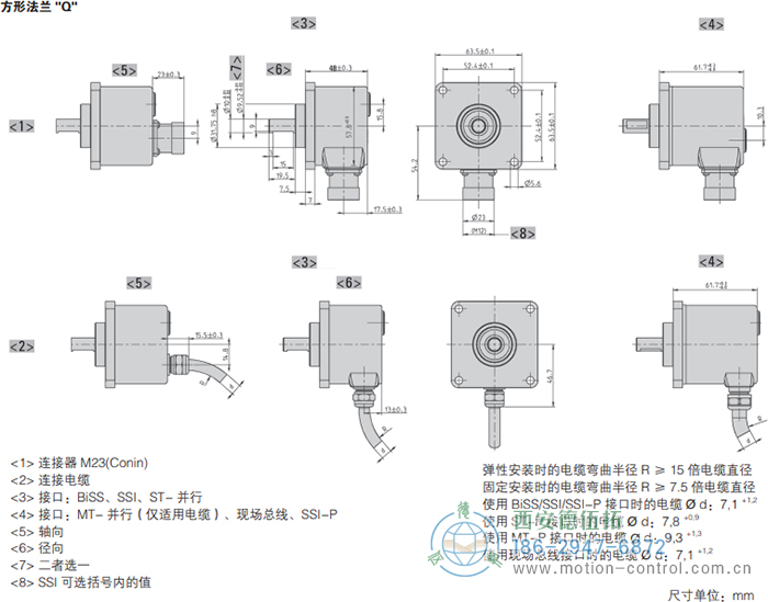 AC58-CANopen光電絕對值通用編碼器外形及安裝尺寸(方形法蘭Q) - 西安德伍拓自動化傳動系統有限公司