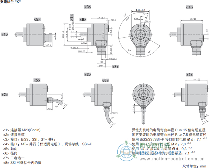 AC58-SUCOnet光電絕對值通用編碼器外形及安裝尺寸(夾緊法蘭K) - 西安德伍拓自動化傳動系統有限公司