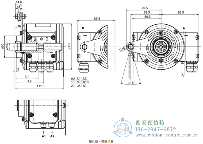 HMG10-B - CANopen®絕對值重載編碼器外形及安裝尺寸(盲孔型或錐孔型) - 西安德伍拓自動化傳動系統有限公司