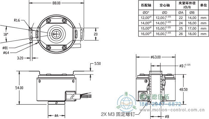 RI64空心軸標準光電增量編碼器外形及安裝尺寸 - 西安德伍拓自動化傳動系統有限公司